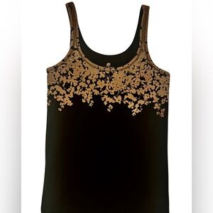 Banana republic black sleeveless tan floral design scoop neck XL tank top, EUC